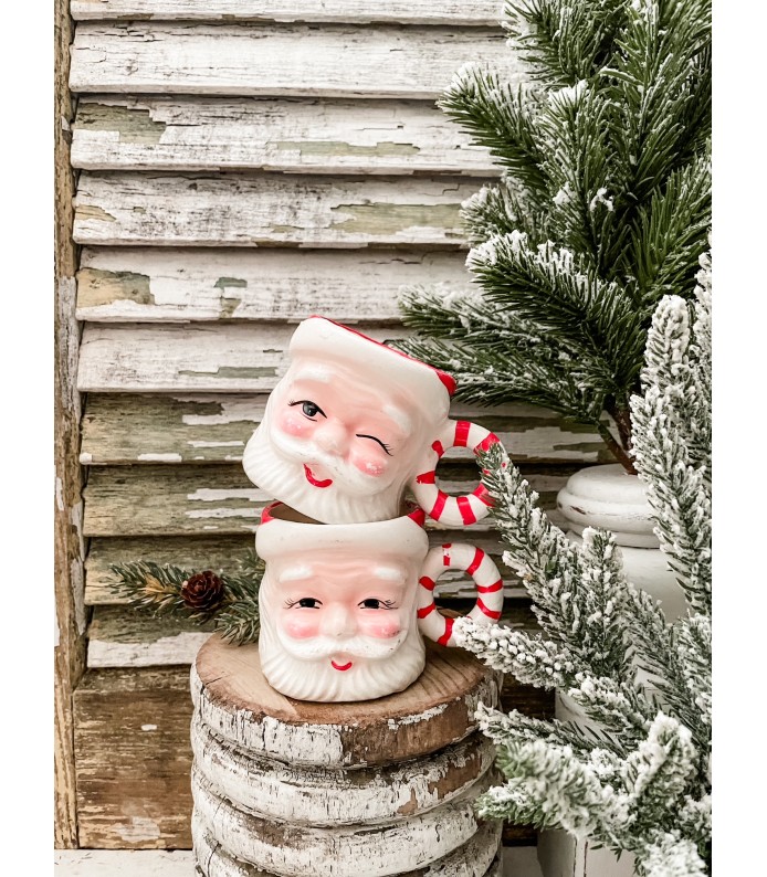 Vintage Rare Santa Mugs - Candy Cane Handle, Great Paint/Condition - Holiday